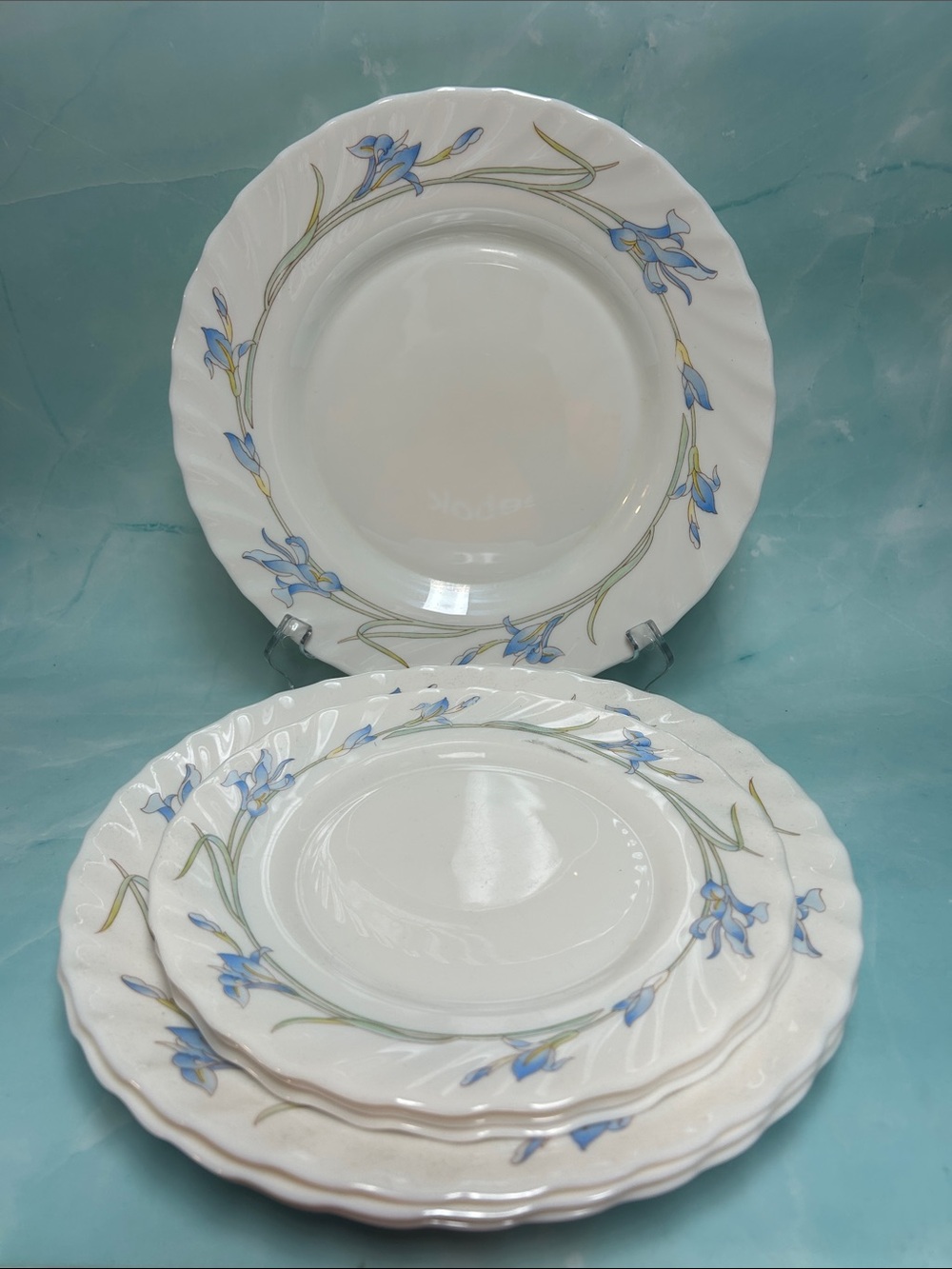 Arcopal France "Diana" (also referred to as "Iris") tempered milk glass set 7 pc